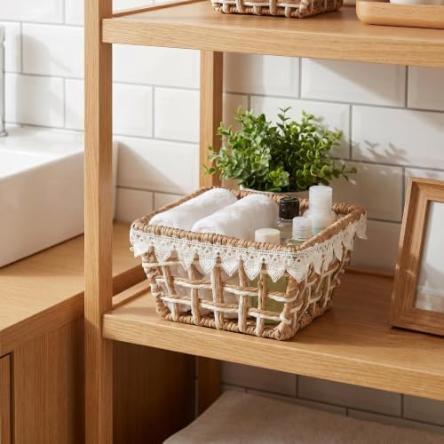 3-Pack Woven Paper Rope Storage Baskets with Lace Trim