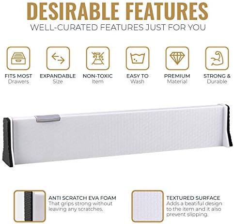 RAPTUROUS Adjustable Drawer Dividers, 2.5" Tall, Expandable 13-22", 8-Pack, Non-Slip for Dresser, Closet, Kitchen, Nursery, and Office (White)