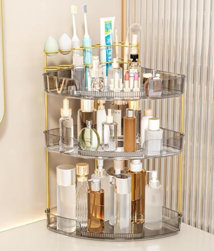 FELIZHOUSE 3-Tier Makeup Organizer for Vanity & Bathroom Countertop – Acrylic Storage Shelf with Perfume Tray & Makeup B