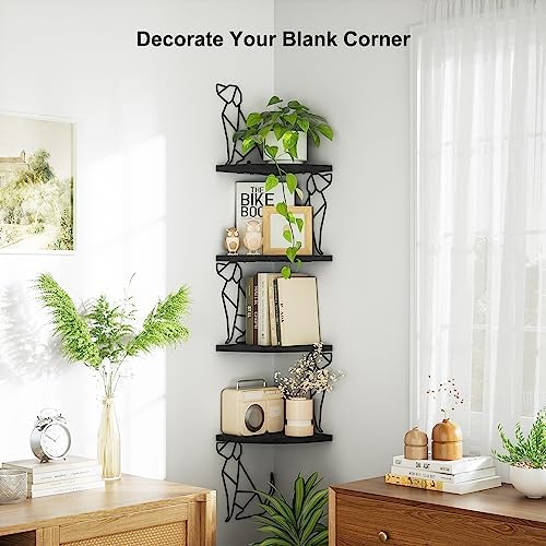 Alsonerbay 4-Tier Dog Shaped Corner Shelf Wall Mount, Black