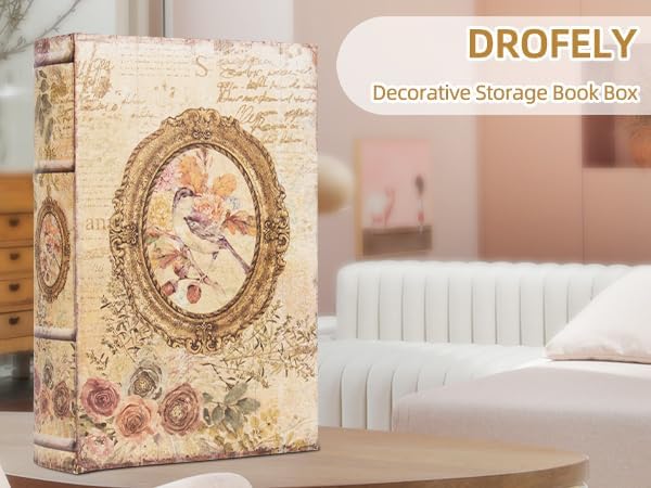 Decorative Vintage Style Fake Book Flowers Pattern Faux Leather Embossed Victorian Book Storage Box 3-04