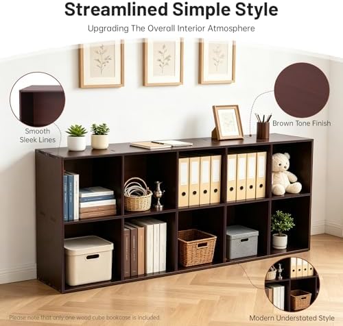 Solid Wood Cube Bookcase, Floor-Standing Storage Bookshelf(10-Cube)