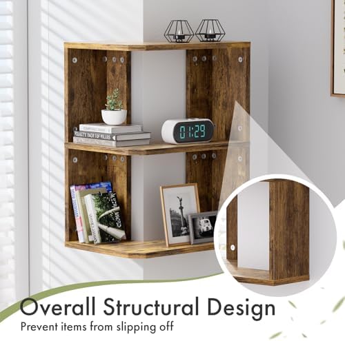 Floating Corner Shelf, 3-Tier Floating Shelf for Wall, Floating Book Shelf for Living Room, Bedroom, Bathroom, Home Offi