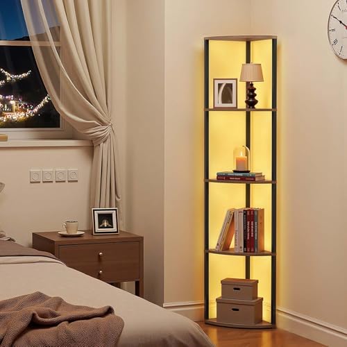 VEVOR 5 Tier Corner Shelf with LED Light, 64" Tall Corner Bookshelf with Storage Shelves for Collectibles, Display Shelf