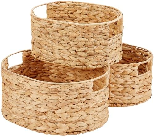 Vagusicc Wicker Basket, 3-Pack Hand-Woven Water Hyacinth Wicker Storage Basket with Handles, Large Woven Storage Baskets