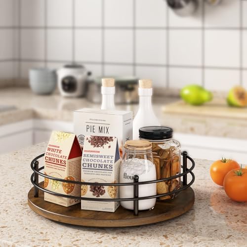 12" Lazy Susan Turntable Organizer,Round Wooden Lazy Susan Organization and Rotating Spice Rack for Dining Table,Pantry,