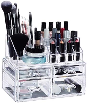 Relaxdays Cosmetic Organiser with 4 Drawers, Makeup Kit for Lipstick, Nail Polish, Acrylic Jewellery Stand, H x W x D: a