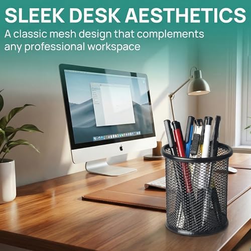 Nicunom 12 Pack Metal Pen Holder Wire Mesh Pen Cup Pencil Holder Pencil Cup for Desk Office Pen Organizer, Black