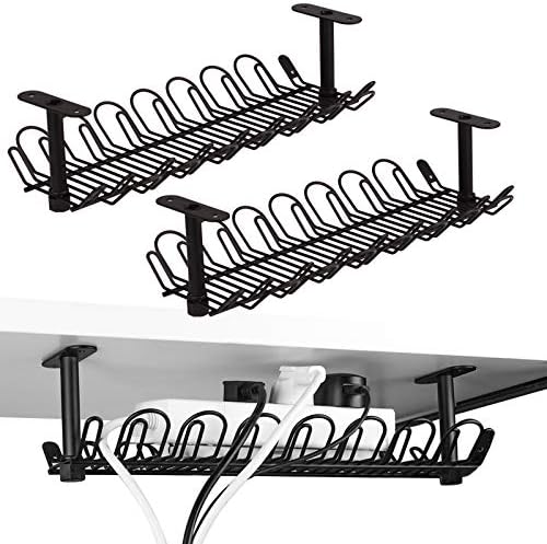 2 Packs Cable Management Tray, 14 inch Under Desk Cable Holder for Wire Management, Heavy Metal Cord Organizer Ideal for
