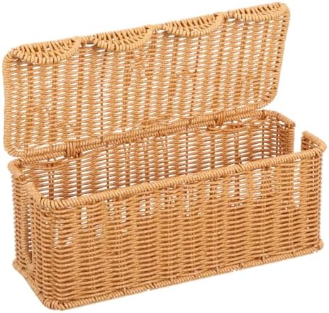 Scalloped Edge Handmade Cable Management Box, Elegant Plastic Rattan Cable Organizer, 2 Open Slots Sturdy Cord Hider Box