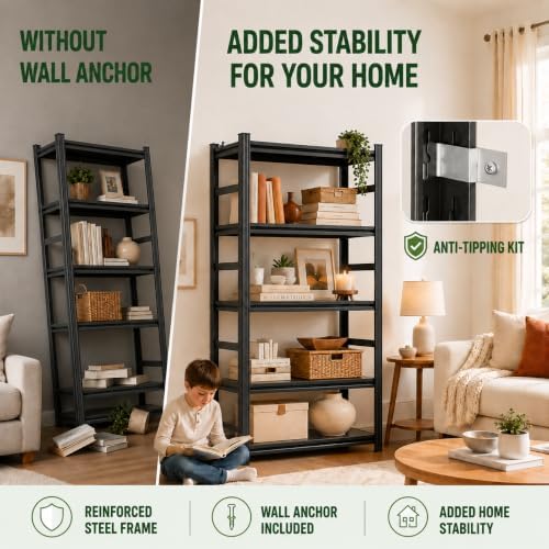Metal Bookshelf Adjustable Bolt-Free Bookcase Heavy Duty Book Shelf 2000LBS