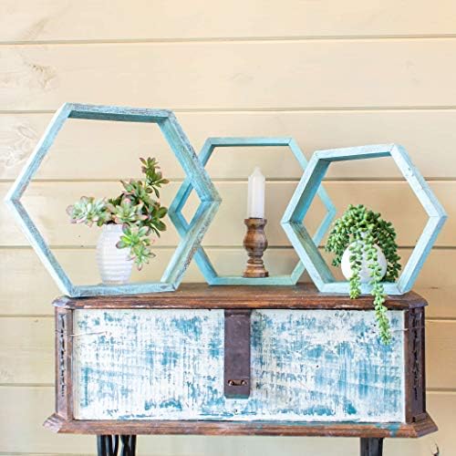 BARNWOODUSA Hexagon Floating Shelves Set of 3 Rustic Farmhouse Reclaimed Wo