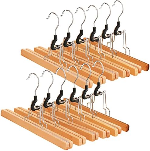 Tosnail 12 Pack Wooden Skirt Pants Clothes Hangers with 360° Swivel Hook, Non Slip Slack Hanger, Jeans Hangers, Trouser 