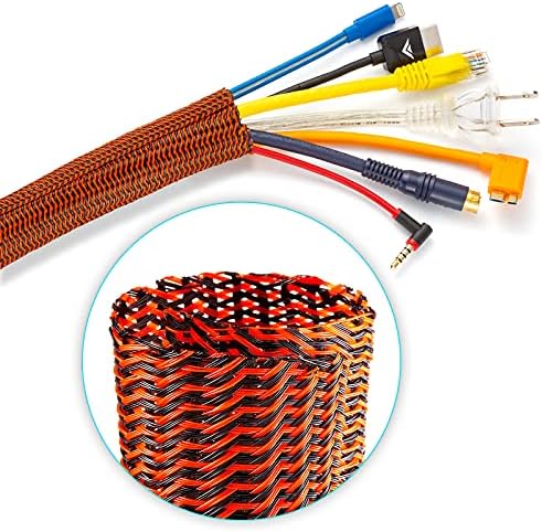 Maximm Cable Management Wire Loom 10ft 1 Inch Black and Orange Split Cord Protector