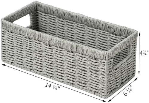 Vagusicc Wicker Storage Basket, Paper Rope Wicker Baskets with Handles, Toilet Paper Basket for Toilet Tank Top, Small Wicke Baskets for Organizing Shelves, 2-Pack, Grey