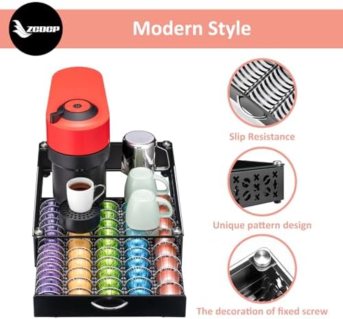 ZCDCP for Coffee Pod Holder, Vertuo Pod Holder Drawer Glass Top Coffee Pod Organizer Storage (50 Pods Capacity)