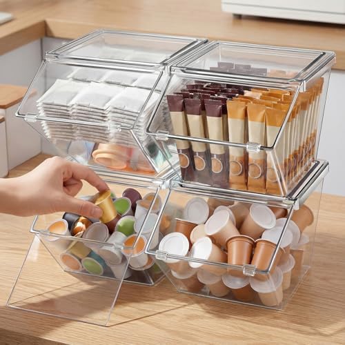 Yerliker 4 Pcs Clear Stackable Storage Bins with Lids, Extra Large
