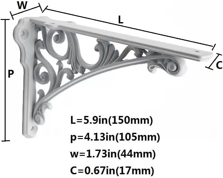 Decorative Shelf Bracket 6 inch, White Brackets for Shelving, Heavy Duty Vintage, DIY Projects, Hardware Included, 4 Pac