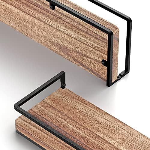 Meangood Floating Shelves Wall Mounted Set of 2, Rustic Wood Wall Storage Shelves for Bedroom,Living Room,Bathroom, Kitc