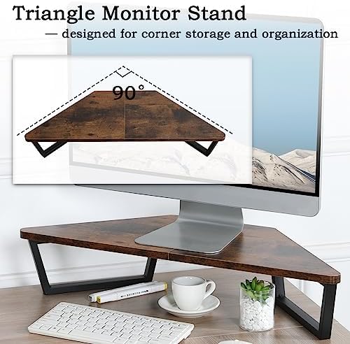 TEAMIX 26 inch Corner Monitor Stand Riser with Keyboard Storage, Espresso