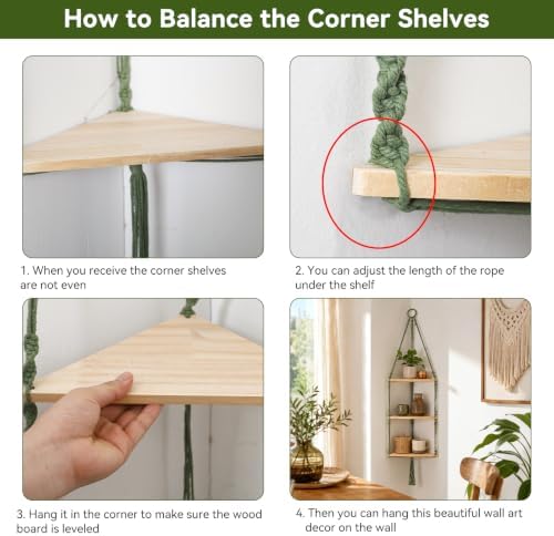 Artilady Corner Shelf Macrame Wall Hanging, Adjust Boho Storage Art, 3 Tier