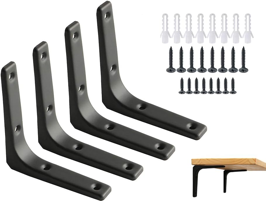 SAYAYO Wall Shelf Bracket Black, 4 Inch Heavy Duty L Bracket for Wood