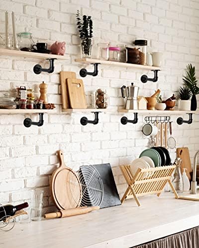 MUZIK 4Pcs 7"×4" L Pipe Shelf Bracket, Heavy Duty Wall Mount, DIY Shelving