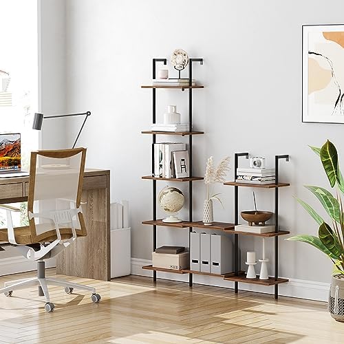 HOOBRO DIY Ladder Shelf, 5-Tier Wooden Wall Mounted Bookshelf, Narrow Bookcase, Display Shelf, Storage Rack, Plant Stand