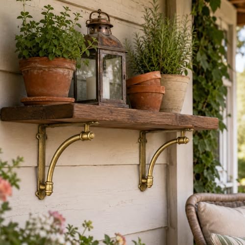 NACH Decorative Shelf Brackets, 2 Pack of 7 x 1.5 x 7 inch Gold Brackets - Cast Iron Shelf Brackets for Mounting - Half 