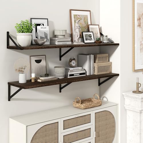 Marsmiles Deep Floating Shelves, 48'' x 12'' Dark Wood Shelves Set of 2