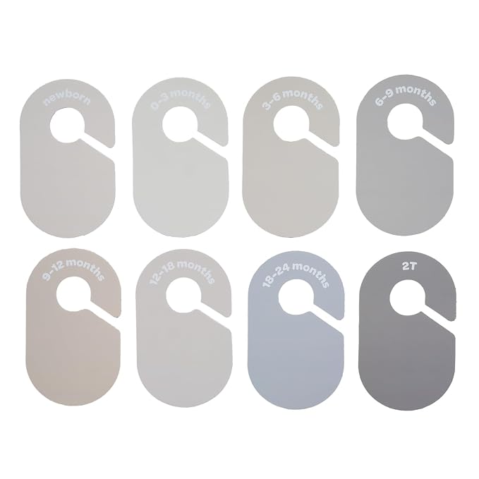 3 Sprouts Baby Closet Dividers, Newborn to 2T, Beige & Gray, 8 Piece Set | Newborn to 2T sizing, 8-piece set, Double-sided size labels, Age labels, Nursery closet storage, Baby clothes organizer