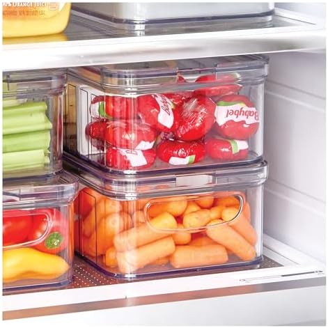 iDesign Stackable Fridge Organizer Bins with Lids for Fresh Produce - Set of 3 - Clear