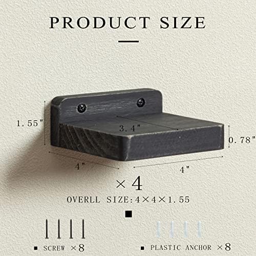 Freezing point Small Floating Shelf for Wall Set of 4 Natural Wood 4Inch Mini Wall Shelves Decor Plant Display Collectib