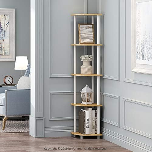 Furinno Turn-N-Tube Corner Shelf Set of 2, 5-Tier Corner Bookshelf, Open Storage Shelves, for Organization and Storage, 