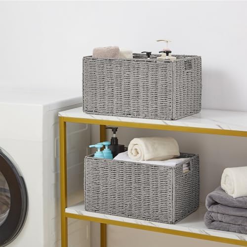 Vagusicc Wicker Storage Basket, Set of 2 Hand-Woven Paper Rope Wicker Basket, Small Storage Baskets for Organizing Toile