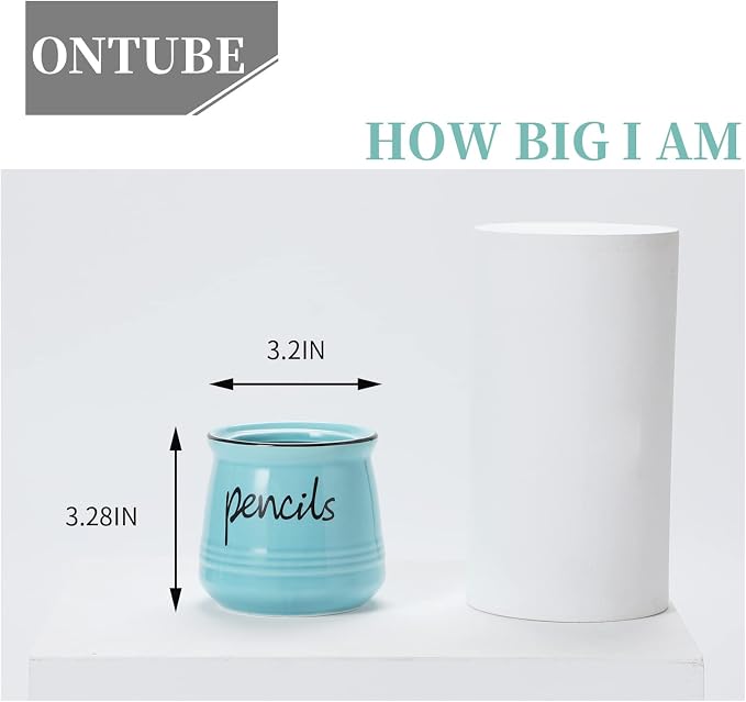 ONTUBE Porcelain Pencils Holder Stand,Ceramic Pens Holder (Turquoise)