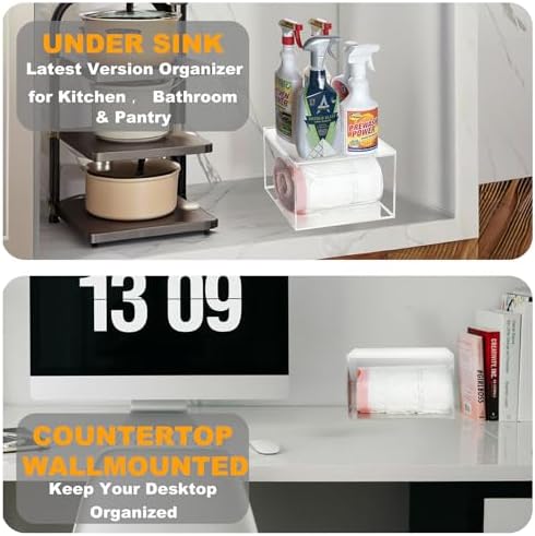 SEANADO Extra Large Trash Bag Dispenser Roll Holder with Lid - Wall Mount Acrylic Garbage Bag Stackable Storage Box for 