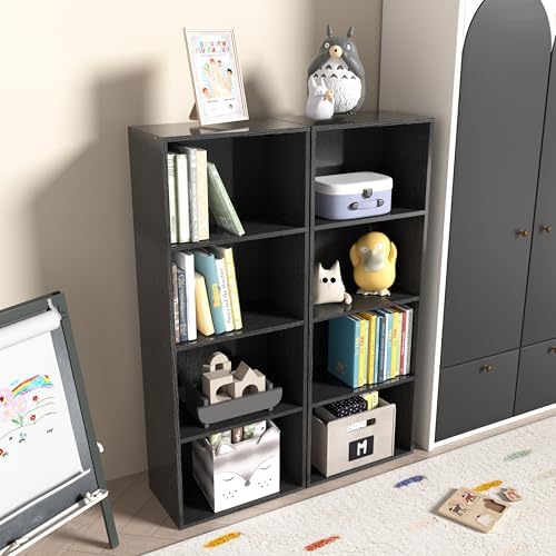 Wooden 4 Cube Storage Organizer, 4 Tier Tall Modern Bookshelf Freestanding Storage Display Organizer, Versatile Cubes Sh