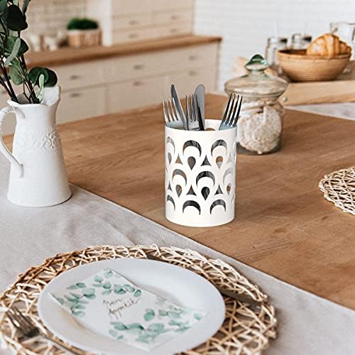 Mango Steam Metal Pen Holder, Stand for Desk - Pencil Cup Organizer for Office, Classroom, Home (Peacock, White)