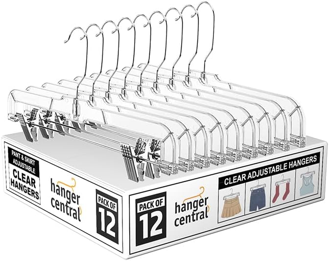 14 Inch Clear Pants Hangers, 12 Pack