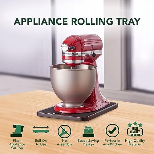 Nifty Medium Appliance Rolling Tray – Black, Home Kitchen Counter Organizer, Integrated Rolling System, Non-Slip Pad Top