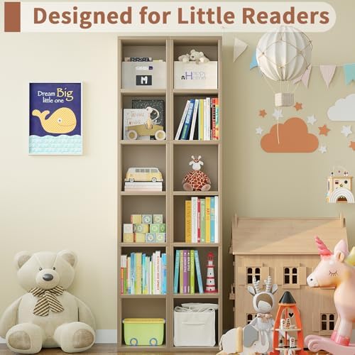 ALISENED 68.5" Tall Narrow Bookshelf, 6 Shelf Wooden Corner Bookcase, Modern Skinny Cubes Storage Organizer Display Shel