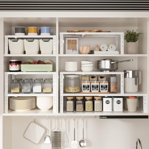 Expandable Spice Rack & Kitchen Cabinet Organizer - Stackable, Adjustable Shelves for Cabinets, Countertops, Cupboards &