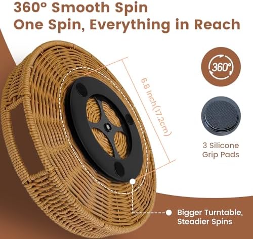 12 Inch Rattan Lazy Susan Organizer for Cabinet with Handles