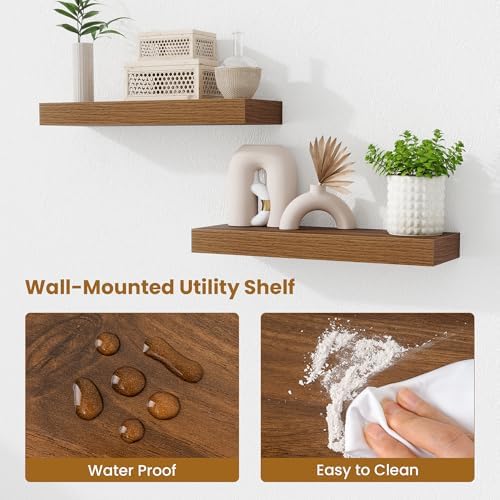Fun Memories Floating Shelves Bathroom for Wall Mounted Shelves, 20 Inch Wood Shelf Set of 2, Home Storage & Display Dec