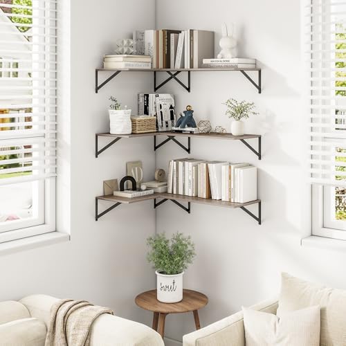 Heimlove 24W x 12D Deep Floating Shelves Set of 3 Grey