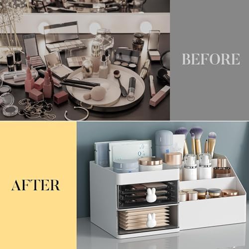 Makeup Organizer, Cosmetic Desk Storage Box with Drawers Skincare Organizers for Dressing Table, Countertop, Bathroom Co