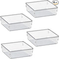 Acrimet Drawer Organizer Modular, Box Tray Storage Bins for Office, Home, Makeup, Kitchen, Junk Drawer ( 4 Pieces) (Clear Crystal Plastic)