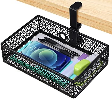 ROSYLINE Under Desk Storage Basket Hanging Drawer Tray, Clamp On Organizer
