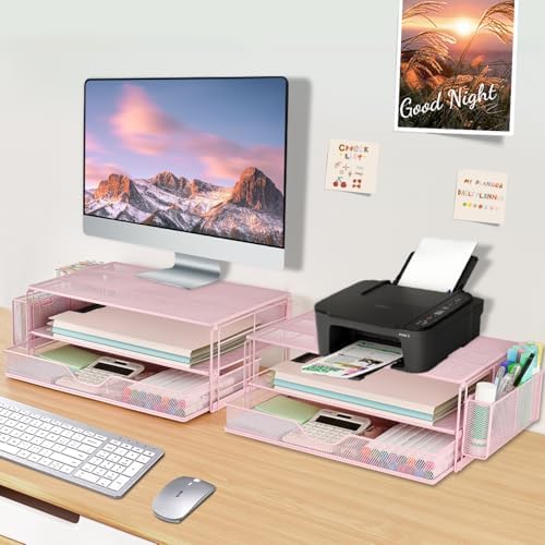AUPSEN Computer Monitor Stands Riser，2-Tier Desk Organizers and Accessories, Office Desk Accessories Organizer with Draw